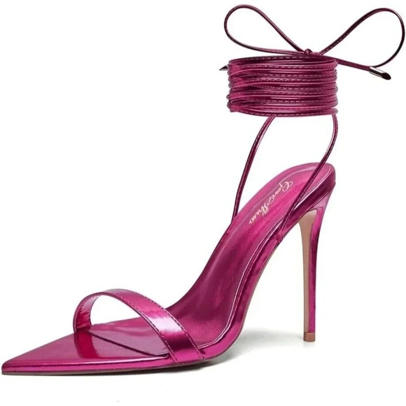 Women’s Metallic Pink Lace-Up Stiletto Heels Sexy Party Shoes Size 7 - Picture 5 of 9